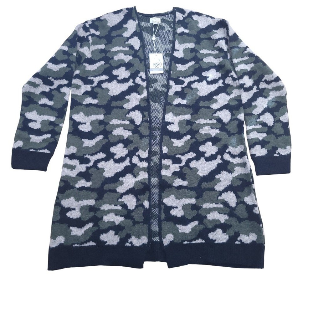 Mud Pie Women's Open Front Duster Cardigan Camo Knit Sweater‎ S/M